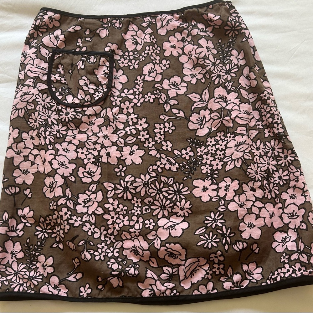 J.P. & Mattie Brown, Black & Pink Floral Cotton A-Line Skirt, Size Small